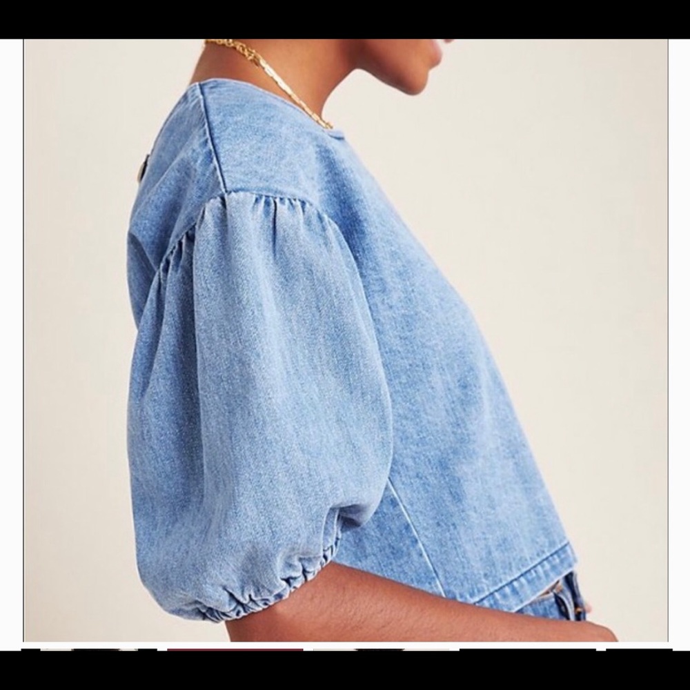 Free People the Odells jean puffy sleeve top - Picture 4 of 6